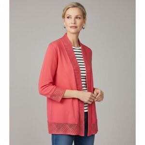 Chico’s Coral Open Front Cotton Cardigan Size 3 / XL